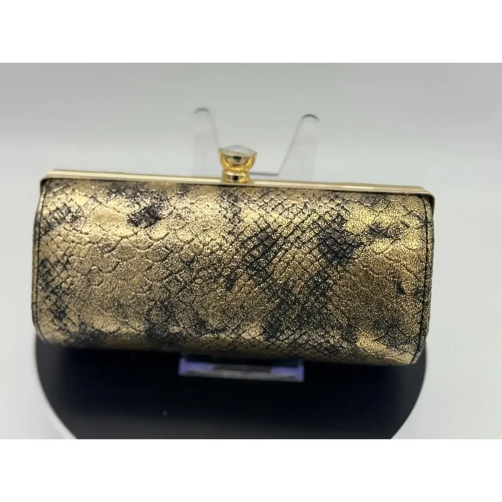 Kate Landry Gold Metallic Snakeskin Evening Clutch